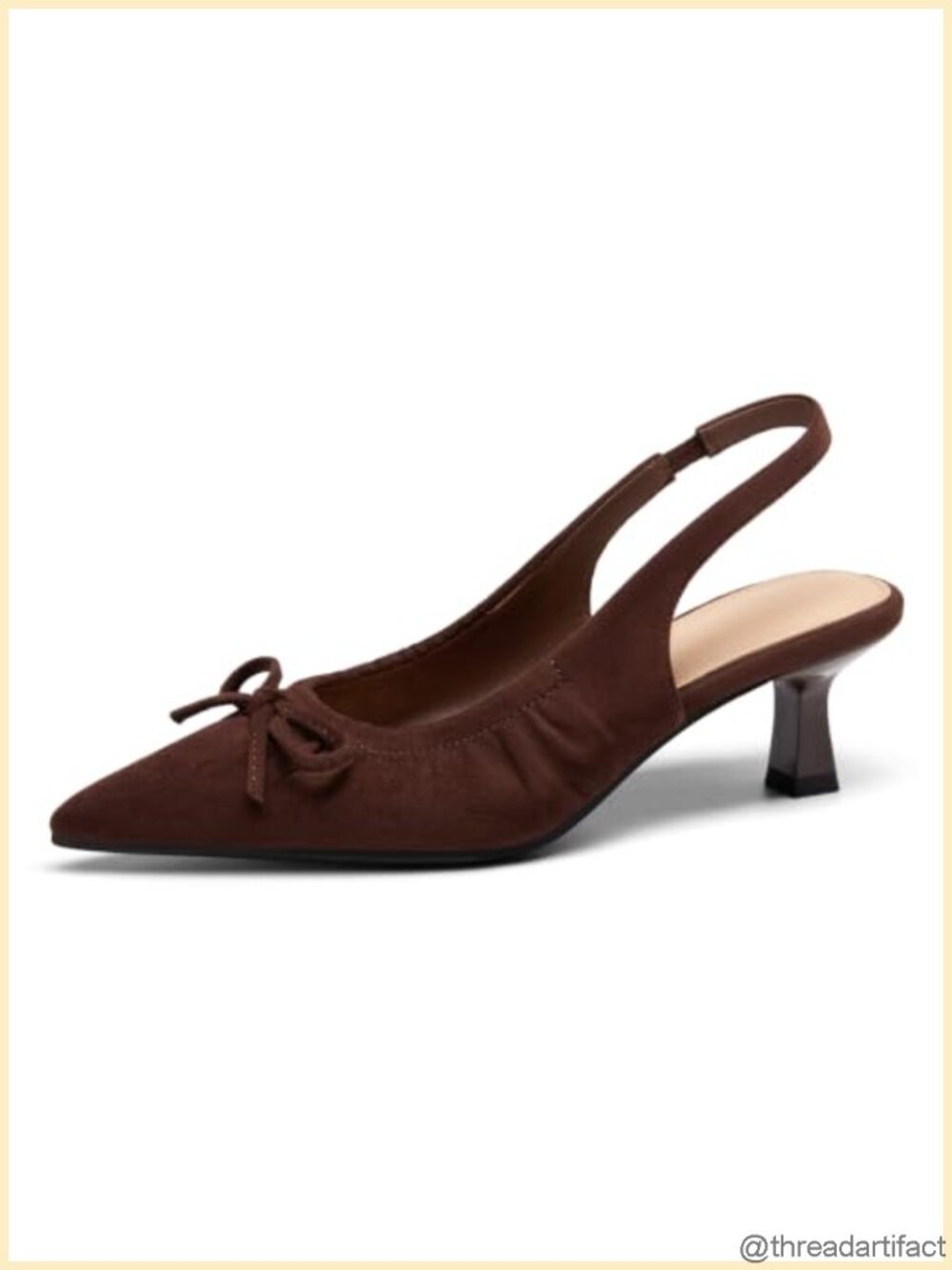 Coutgo Womens Slingback Kitten Heels Bow Pumps Faux Suede Dress Shoes